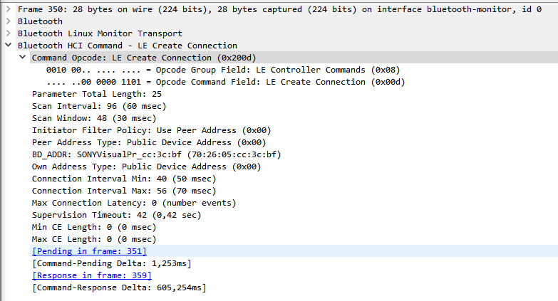 Wireshark LE Create Connection