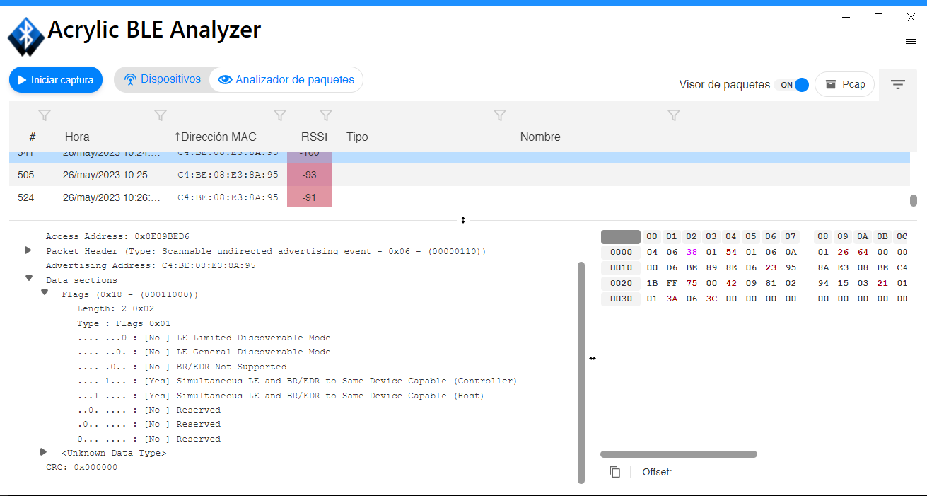 LE beacon with data about supported operating modes