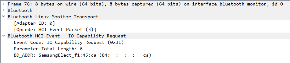 Wireshark IO Caps Request