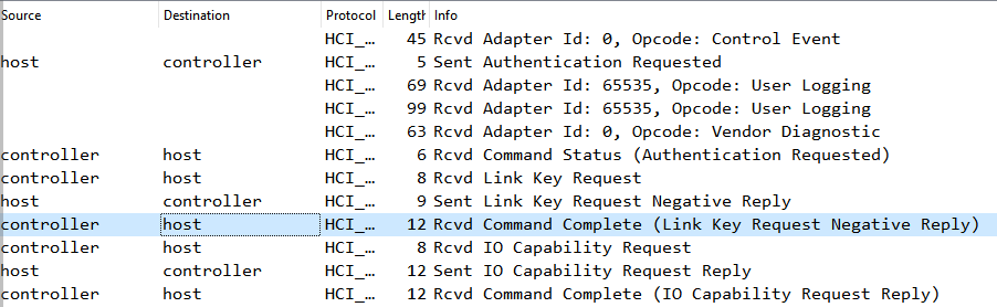 Wireshark Link Key Request Negative Reply