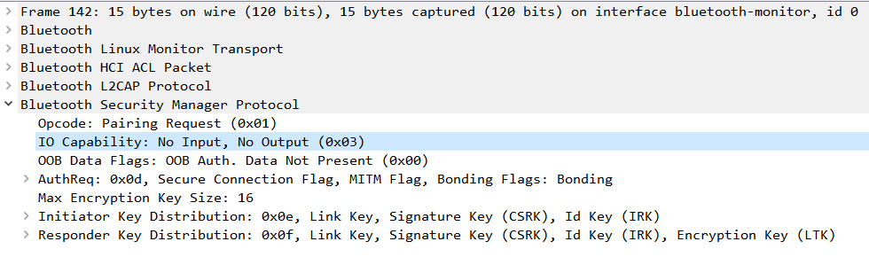 Wireshark Pairing IO Capabilities BLE