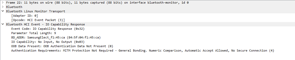 Wireshark Pairing IO Capabilities