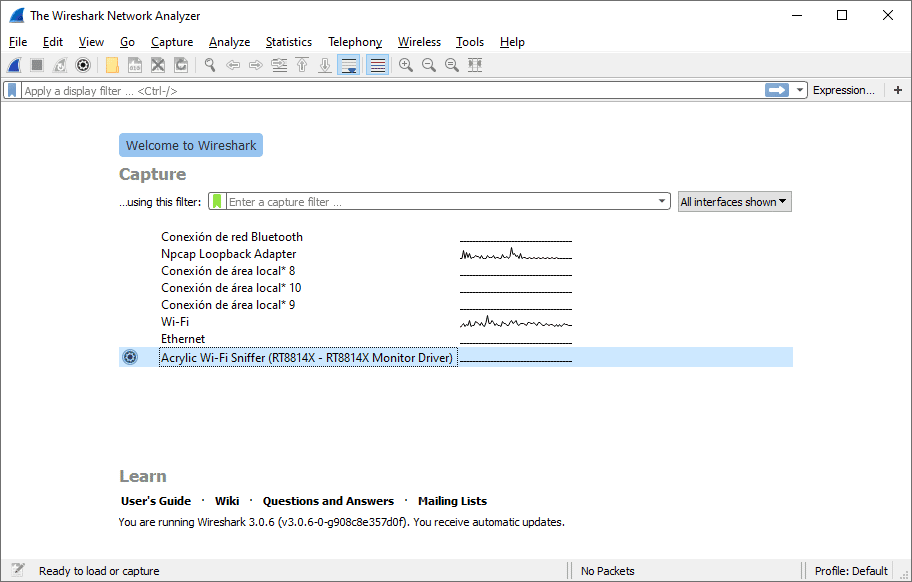 Usando Wireshark como sniffer WiFi en Windows