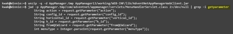 Búsqueda de los parámetros HTTP en la clase MenuHandlerServlet 