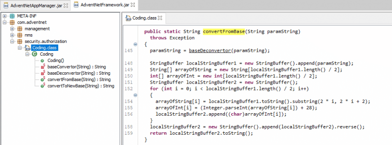 Method used by the application for decoding passwords