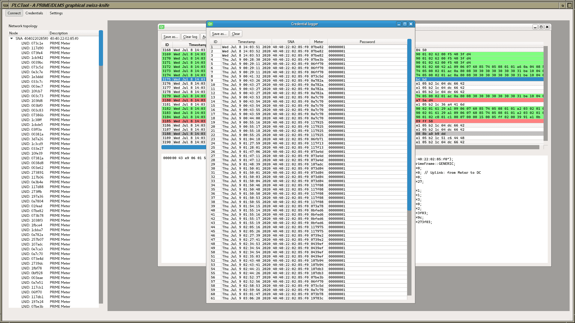Contraseñas de la capa DLMS capturadas tras observar tráfico sin cifrar con perfil 0 de PRIME 1.3.6 desde el enchufe del domicilio de un particular, mediante la herramienta PLCTool.