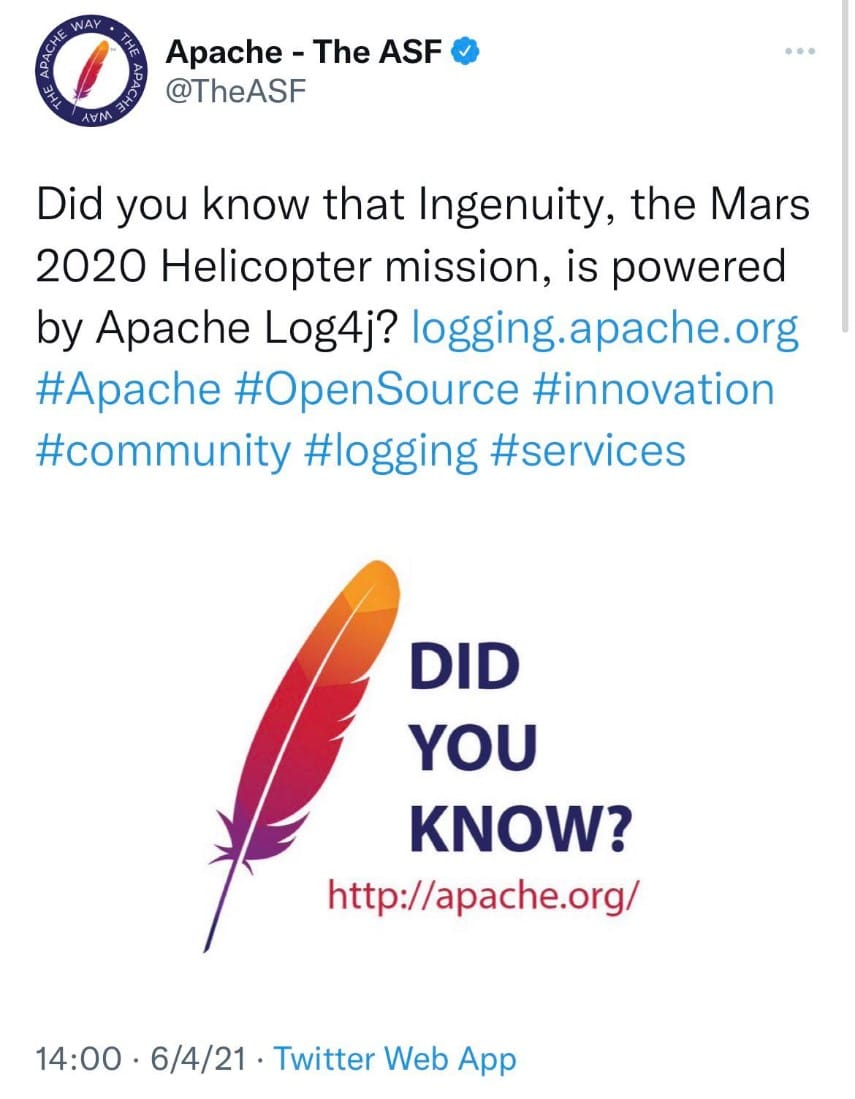 Hasta el helicóptero Ingenuity de la NASA hace uso de Log4J