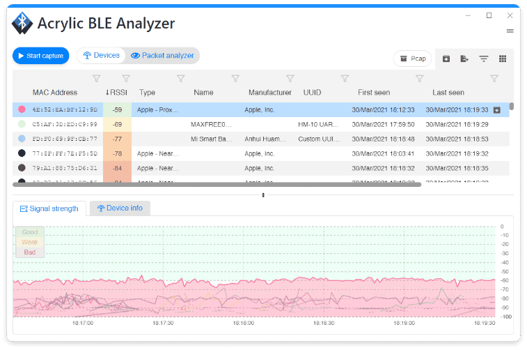 Bluetooth LE scanner software