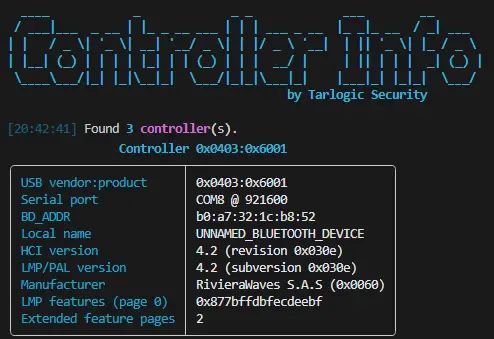 Figure 6. Controller Info identifying a RivieraWaves controller.
