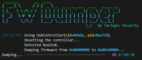 Figure 8. Firmware Dumper collecting a Realtek firmware image for later analysis.